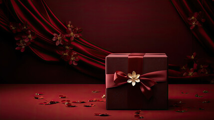 Minimalist Luxe: Embellished Gift Box on Velvety Burgundy