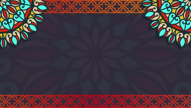 Gold and blue paper mandala ornament background looping smoothly, arabic islamic style for any purpose. Abstract digital gold color mandala footage. Floral vintage decorative element's oriental
