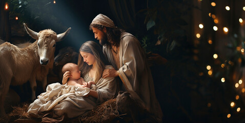 image of the birth of Jesus with copy space - obrazy, fototapety, plakaty