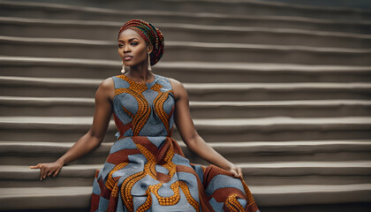 A woman wear African Ankara Print Dress good looking ai generated 