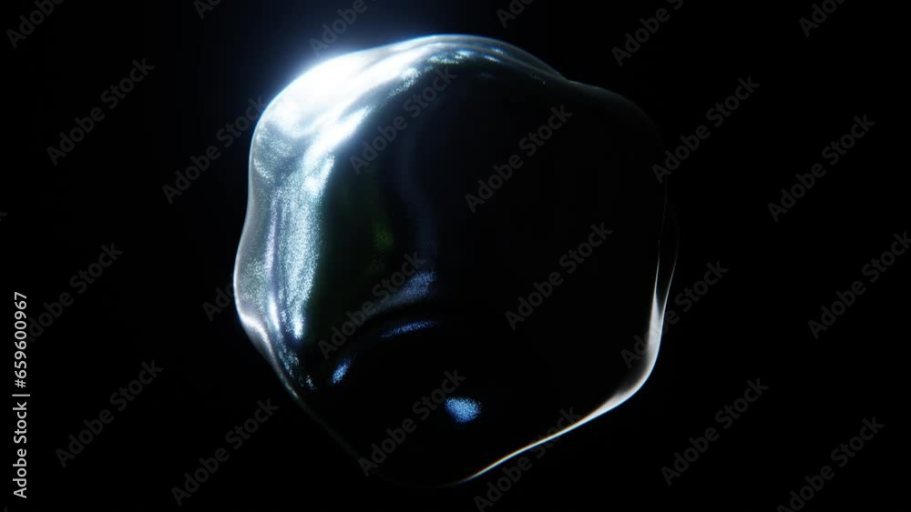 Wall mural abstract illuminated oil blob shape morphing and gradient mirrored black glitter sparkling texture g
