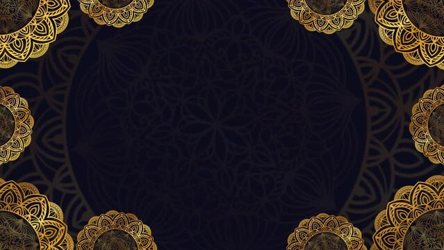 Gold and blue paper mandala ornament background looping smoothly, arabic islamic style for any purpose. Abstract digital gold color mandala footage. Floral vintage decorative element's oriental