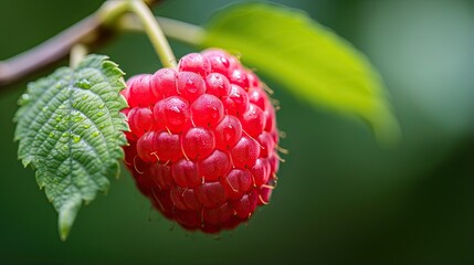  a close up of a berry on a branch with leaves.  generative ai