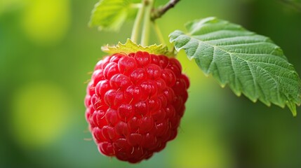  a close up of a raspberry on a branch.  generative ai