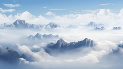 Fototapeta na wymiar a view of a mountain range in the clouds from a plane. generative ai