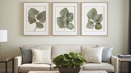 a symmetrical arrangement of framed botanical prints, bringing nature indoors.