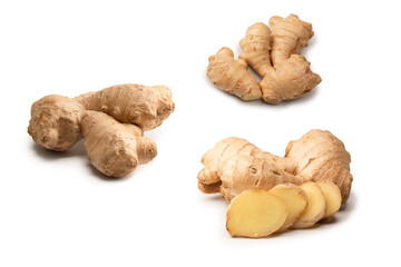 Ginger root isolated on white background.