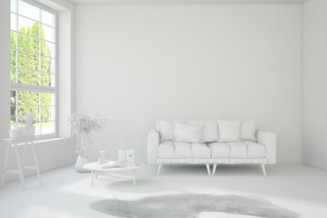 Grey interior desigh concept with furniture. 3D illustration