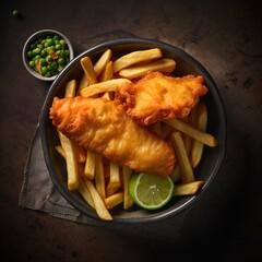 Ryba z frytkami, fish and chips - obrazy, fototapety, plakaty