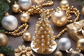 Fototapeta na wymiar Jewelry-Style Luxury Mini Tree and Lavish Christmas Decorations