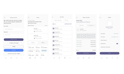 Obraz premium Lab Test and Laboratory Analysis, Health Clinic Check Blue App UI Kit Template 