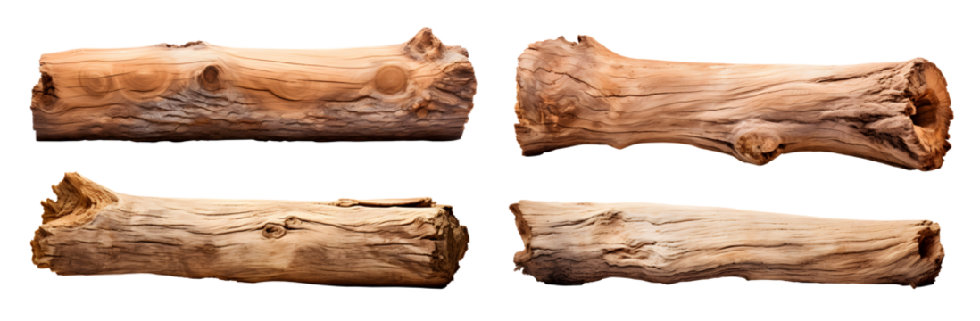 Wooden tree log trunk stump wood on transparent background cutout, PNG file. Many assorted different Mockup template for artwork design