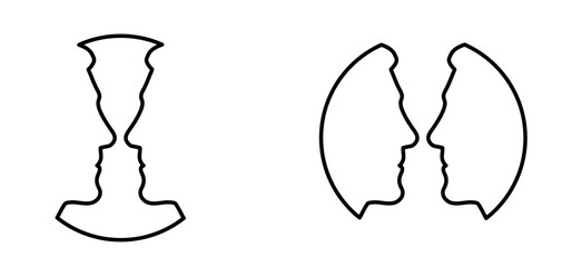 Cartoon round, circle, face profile line pattern, two owerlap outline silhouette heads. Relationships, interpersonal communication, therapy abstract. People faces icon or sign. Two faces duality