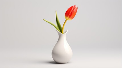  a white vase with a red flower in it on a table.  generative ai