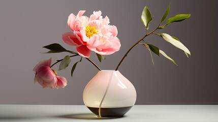  a white vase with pink flowers in it on a table.  generative ai