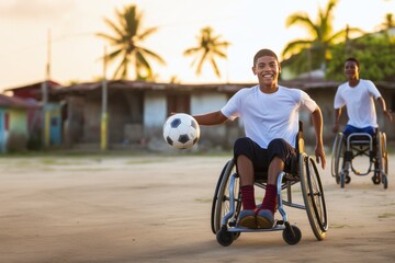 Disabled people playing football