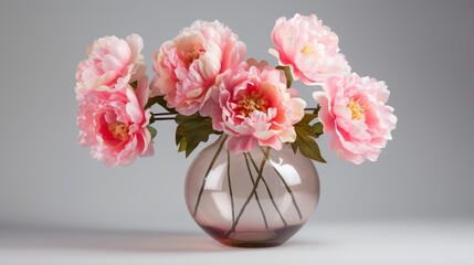  a vase filled with pink flowers on a white table top.  generative ai