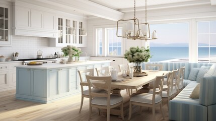 Coastal chic kitchen with light colors.