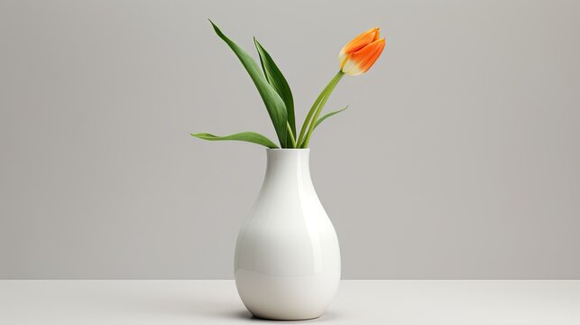  a white vase with a single flower in it on a table.  generative ai