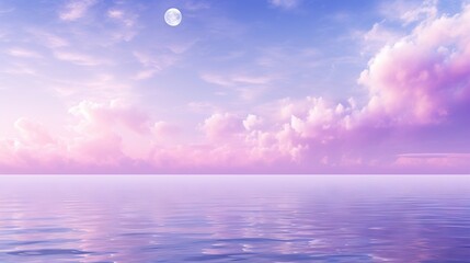  a large body of water under a purple sky with clouds.  generative ai