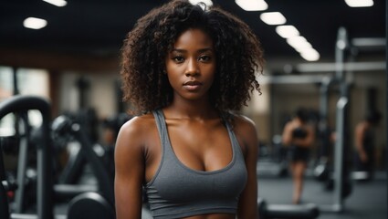 Fototapeta premium Witness the vibrant journey of an old black skin woman in a gym, a testament to her dedication to good health, wellness, and an active lifestyle.