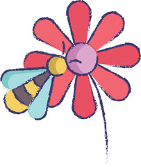 Flower and Bee hand drawn vector illustration