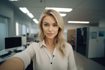 Beautiful and successful office lady with a confident look, in her incredible office