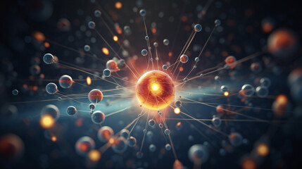 A 3D-rendered representation illustrates the elementary particles within an atom, a foundational idea in physics.. - obrazy, fototapety, plakaty