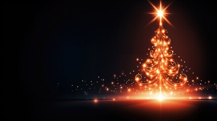 Christmas tree on black background with lights.