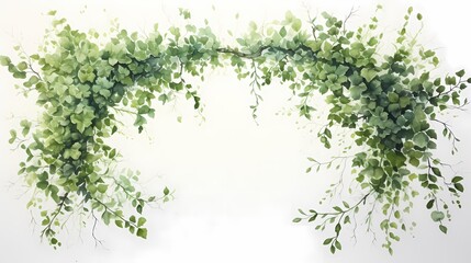 Green leaves background in watercolor style with copy space for your text