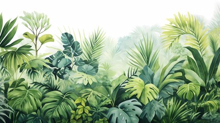 Tropical leaves background. Watercolor painting.