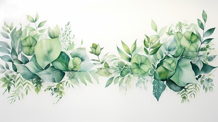 Watercolor floral background with green leaves and branches