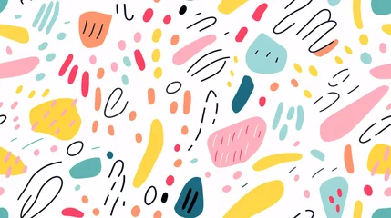 Deurstickers A playful and vibrant seamless pattern featuring colorful line doodles © ckybe