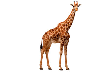 Giraffe isolated on a transparent background. Animal right side view portrait.	