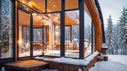 Beautiful eco-friendly country snow-covered house