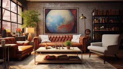 Enjoy an eclectic living room with vintage and contemporary design.