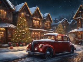 Enchanting Christmas Village with Festive Lights and Cozy Cottages