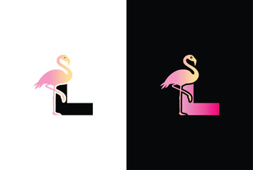 Initial L Flamingo bird logo. Flamingo bird icon with letter L Logo design vector template.