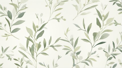  a white wall with a pattern of green leaves on it.  generative ai