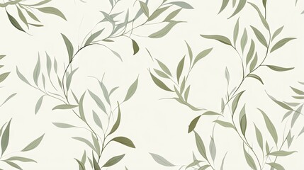  a wallpaper with a pattern of green leaves on a white background.  generative ai