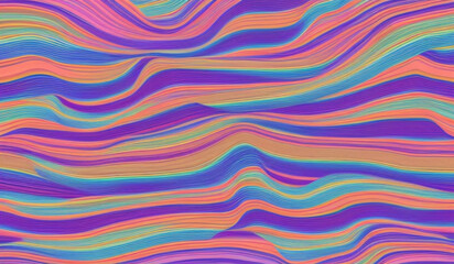 Motley pied stripes, waves, lines, curls and bumps. Abstract beautiful background. Soft voluminous wavy lines of different color. Ripple movement fluctuation. Colorful background. Generated by AI.