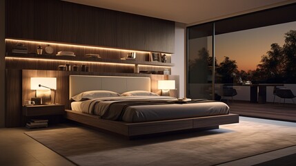 Experience the sophistication of a master suite with a platform bed and floating nightstands, a contemporary retreat.