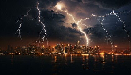 Naklejka na ściany i meble lightning striking a city