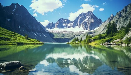 Naklejka na ściany i meble a lake surrounded by mountains
