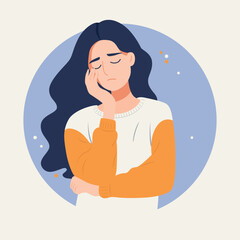 Hand painted unhappy young woman in depression. Concept of grief, frustration and depression. Colored flat vector illustration isolated on simple background.