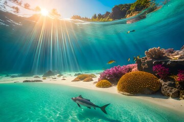 tropical island with fishes