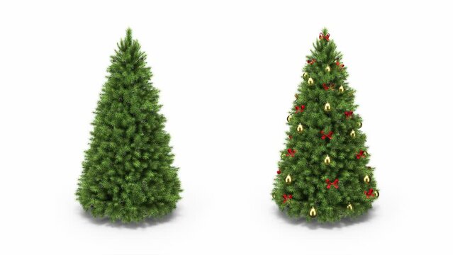 Christmas tree rotates on a white background. two options with Christmas toys and empty. Seamless animation