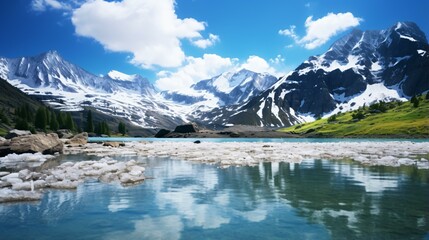 Naklejka na ściany i meble a lake with mountains in the background