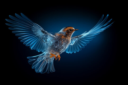An X-ray image of a birds skeletal structure isolated on a gradient background 