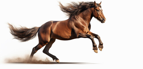 Horse galloping on a light transparent background. PNG file. Generative artificial intelligence - obrazy, fototapety, plakaty
